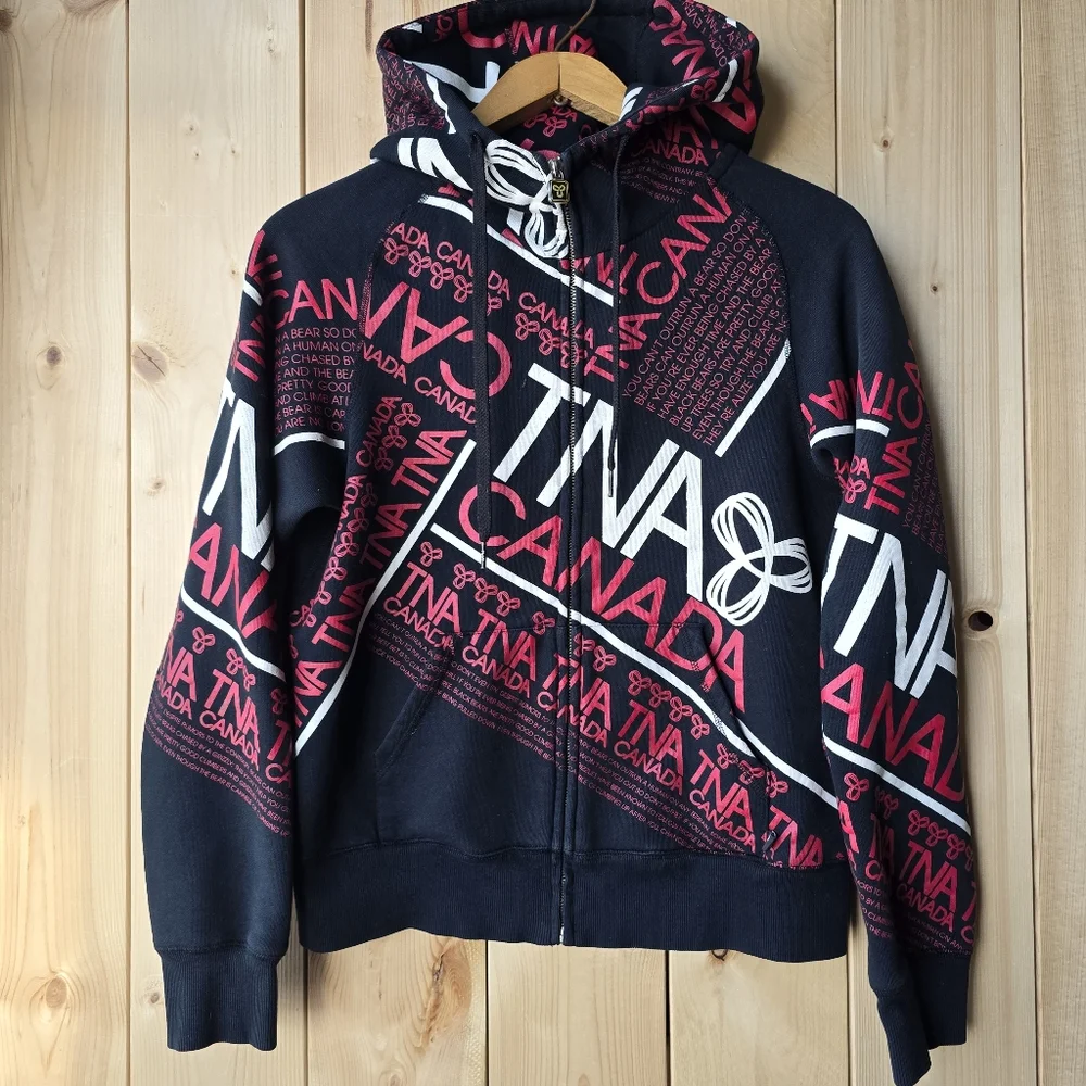 TNA Canada Zip Up Hoodie Black Red White Womens Medium - Picture 1 of 11